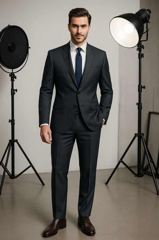 Dark Grey Plaid Italian Suit – Super 130s Merino Wool