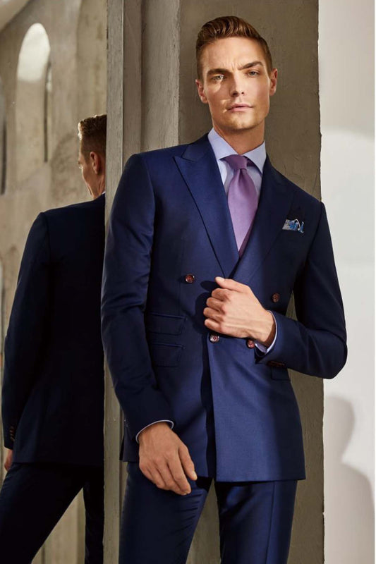 Male model wearing a tailored blue suit – modern formal menswear