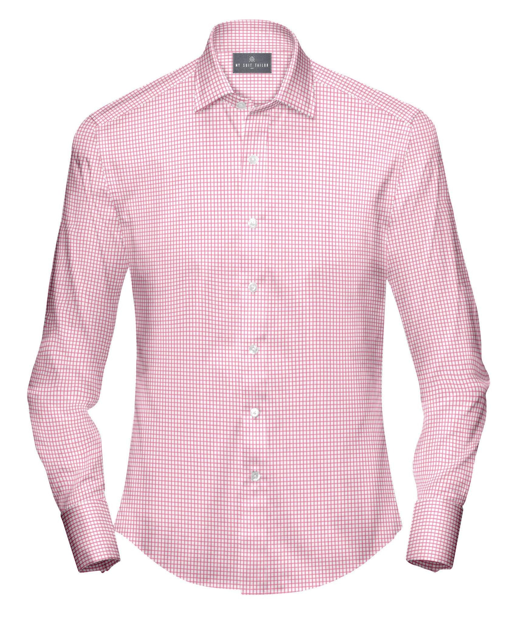 Tailored Shirts for Men: Buy Pink On White Check Shirt | My Suit Tailor Regular / S - 15.5 Tailored Shirts for Men: Buy Pink On White Check Shirt | My Suit Tailor Regular / S - 15.5