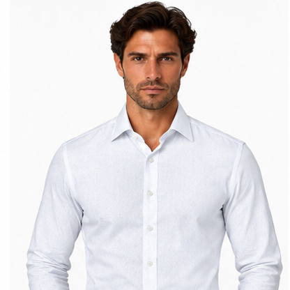 Egyptian Cotton White Herringbone Shirt