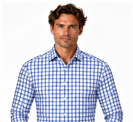 Custom Blue Check Shirt – Tailored Blue and White Check Dress Shirt for Men