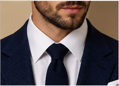 Navy Blue Wool Suit – Bird’s Eye Pattern for Men