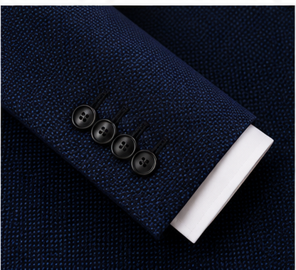 Navy Blue Wool Suit – Bird’s Eye Pattern for Men