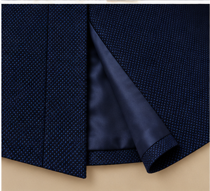 Navy Blue Wool Suit – Bird’s Eye Pattern for Men