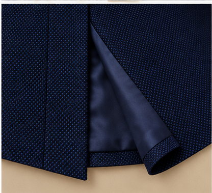 Navy Blue Wool Suit – Bird’s Eye Pattern for Men