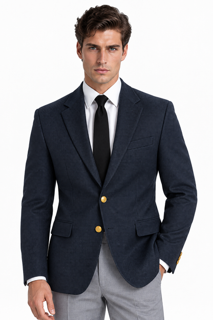 Navy Blue Basket Weave Blazer – Super 120s Wool for Men