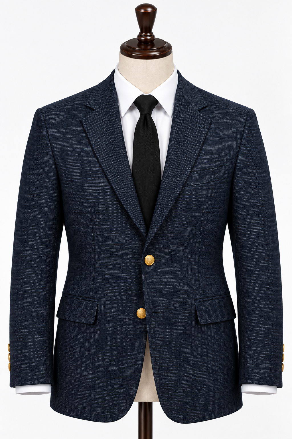 Navy Blue Basket Weave Blazer – Super 120s Wool for Men