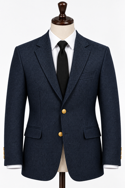 Navy Blue Basket Weave Blazer – Super 120s Wool for Men