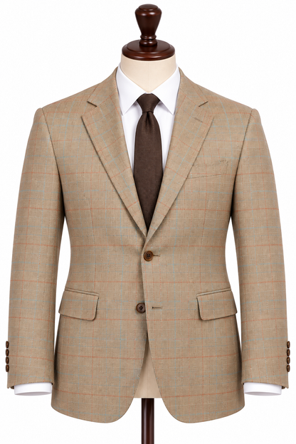Light Beige Checks Wool Jacket for Men – Summer Style, Italian Fabric