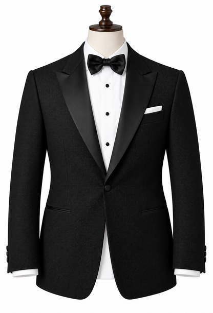 Black Birds Eye Tuxedo Suit for Men – Custom Italian Wool Wedding Tuxedo