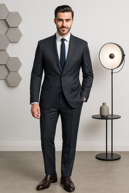 Dark Grey Plaid Wool Suit – Modern Tailoring for Men