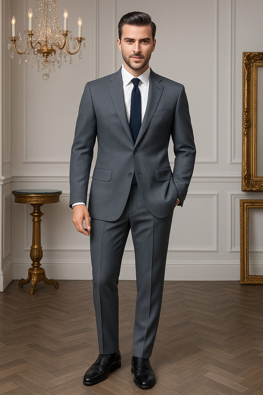 Medium Grey Birdseye Wool Suit – Custom Tailored Versatility for Men