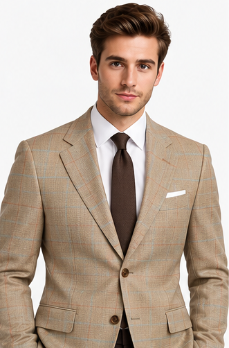Light Beige Checks Wool Jacket for Men – Summer Style, Italian Fabric