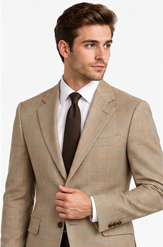 Light Beige Checks Wool Jacket for Men – Summer Style, Italian Fabric