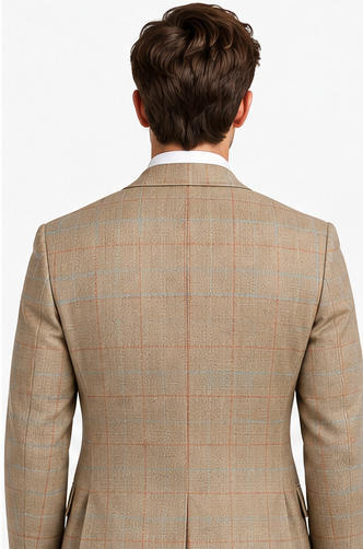 Light Beige Checks Wool Jacket for Men – Summer Style, Italian Fabric