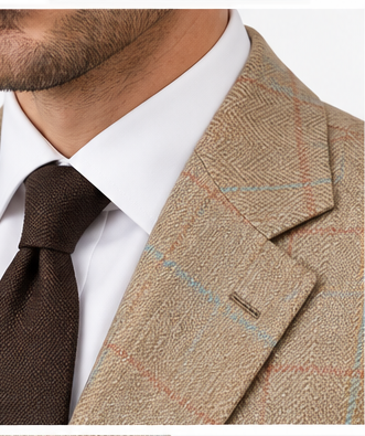 Light Beige Checks Wool Jacket for Men – Summer Style, Italian Fabric