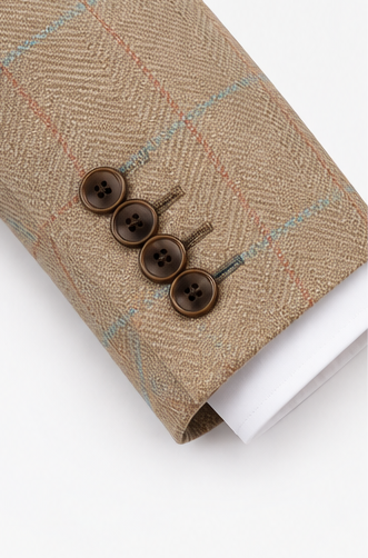 Light Beige Checks Wool Jacket for Men – Summer Style, Italian Fabric