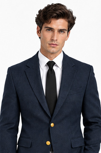 Navy Blue Basket Weave Blazer – Super 120s Wool for Men
