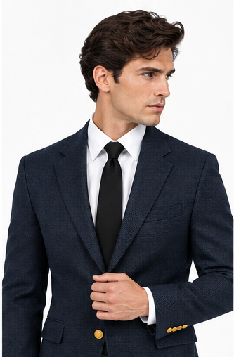 Navy Blue Basket Weave Blazer – Super 120s Wool for Men