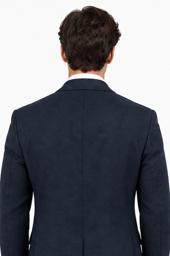 Navy Blue Basket Weave Blazer – Super 120s Wool for Men