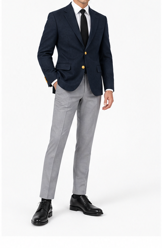 Navy Blue Basket Weave Blazer – Super 120s Wool for Men