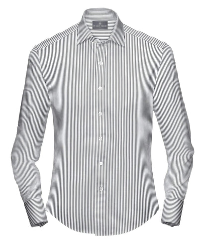 mens black white striped dress shirt Perry Ellis Men's Slim Fit Cotton Stretch Bengal Stripe Dress Shirt in Black, Size 18.0, Cotton/Elastane Long Sleeves