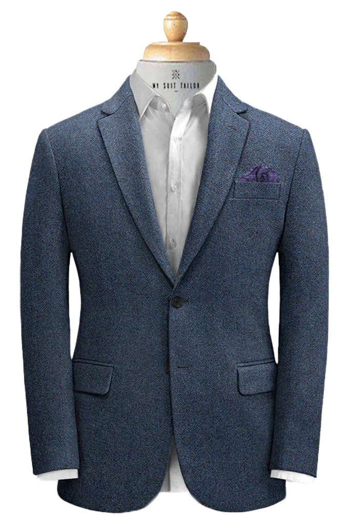 Blue Herringbone Tweed Suit