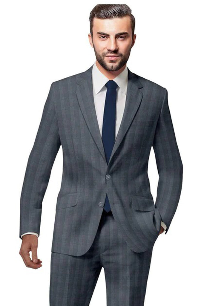 Medium Grey Plaid Suit